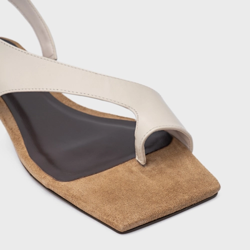 Sandália Cross Salto Baixo Couro Off White Vanilla