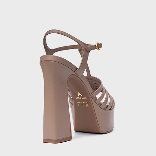 Sandália Plataforma Strappy Couro Bege Beaver