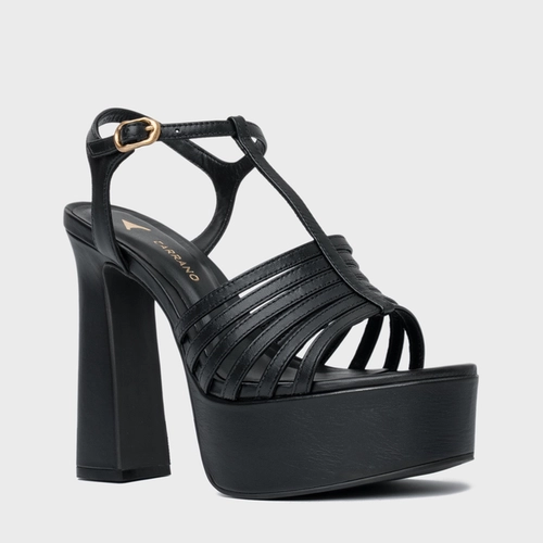 Sandália Plataforma Strappy Couro Preto