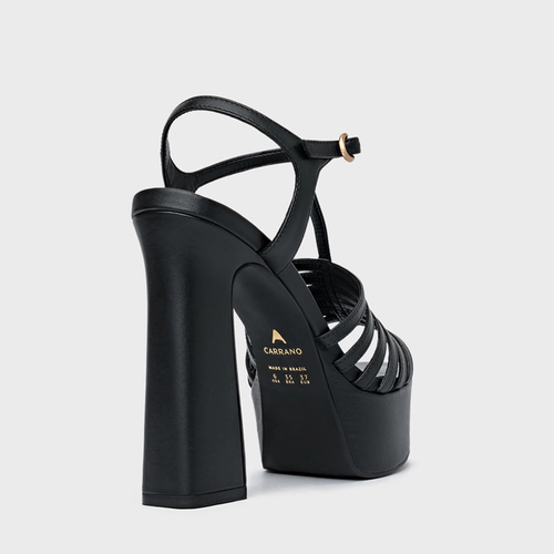 Sandália Plataforma Strappy Couro Preto