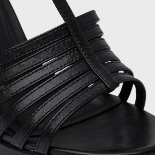 Sandália Plataforma Strappy Couro Preto
