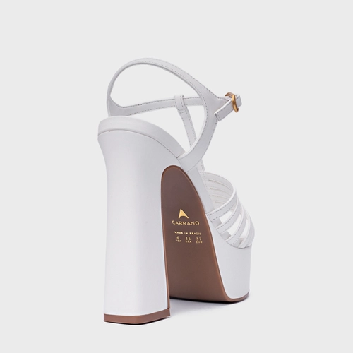 Sandália Plataforma Strappy Couro Branco Blanc