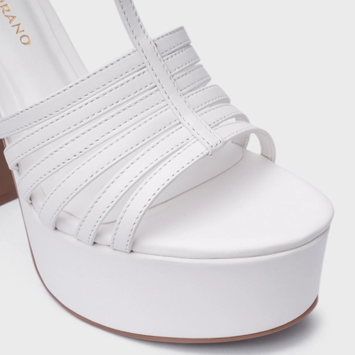 Sandália Plataforma Strappy Couro Branco Blanc