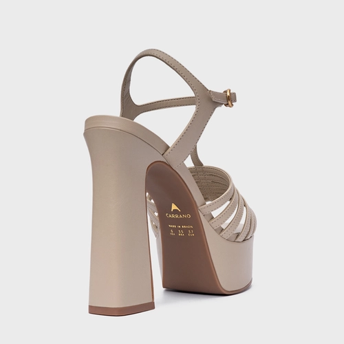 Sandália Plataforma Strappy Couro Bege Oatmeal
