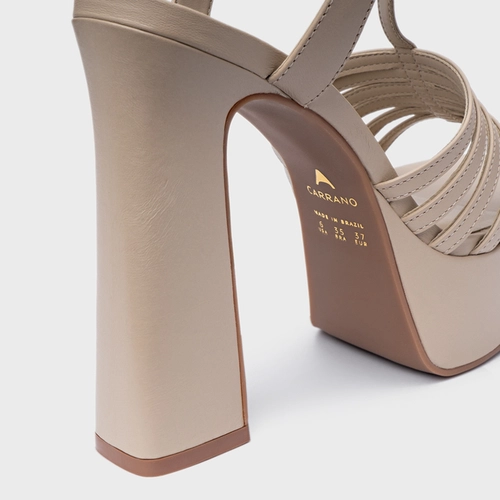 Sandália Plataforma Strappy Couro Bege Oatmeal