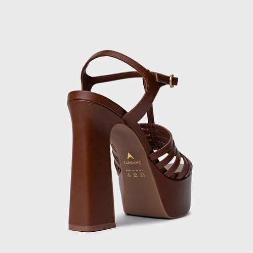 Sandália Plataforma Strappy Couro Marrom Walnut
