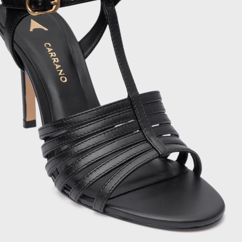 Sandália Strappy Salto Fino Couro Preto