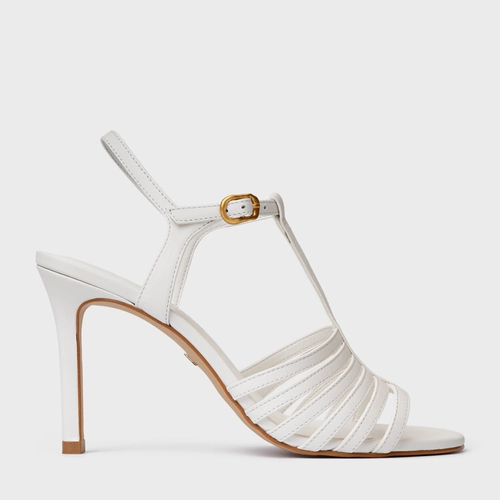 Sandália Strappy Salto Fino Couro Branco Blanc