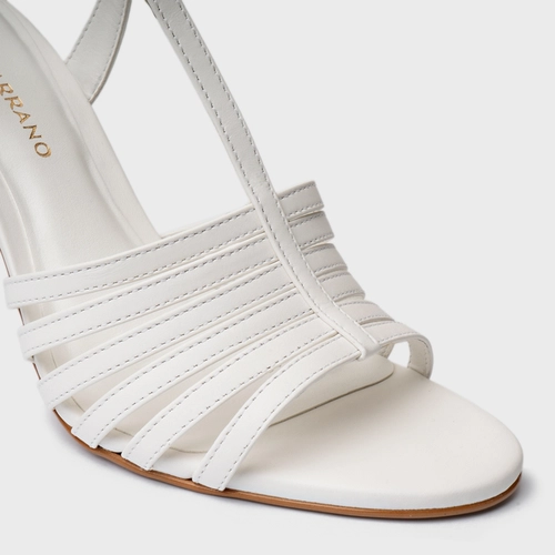 Sandália Strappy Salto Fino Couro Branco Blanc