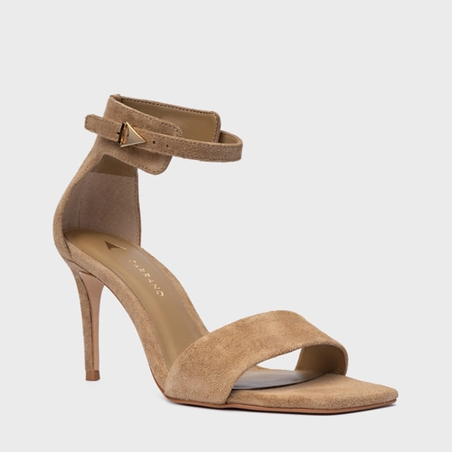 Sandália Minimalist Salto Fino Couro Suede Bege Almond