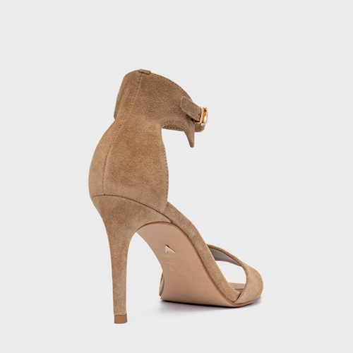 Sandália Minimalist Salto Fino Couro Suede Bege Almond