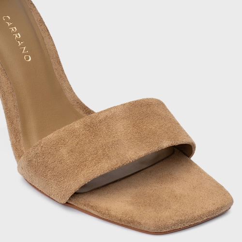 Sandália Minimalist Salto Fino Couro Suede Bege Almond