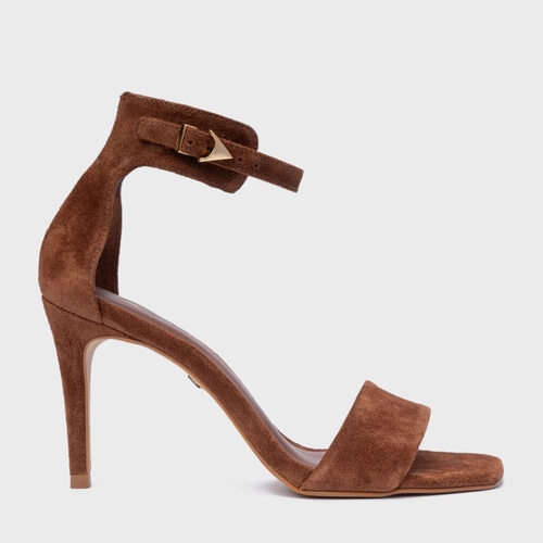 Sandália Minimalist Salto Fino Couro Suede Marrom Walnut
