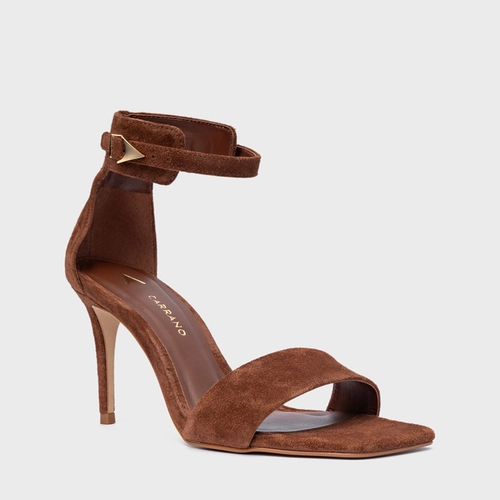 Sandália Minimalist Salto Fino Couro Suede Marrom Walnut