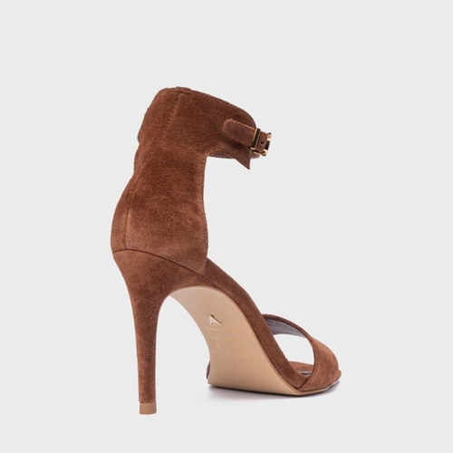 Sandália Minimalist Salto Fino Couro Suede Marrom Walnut
