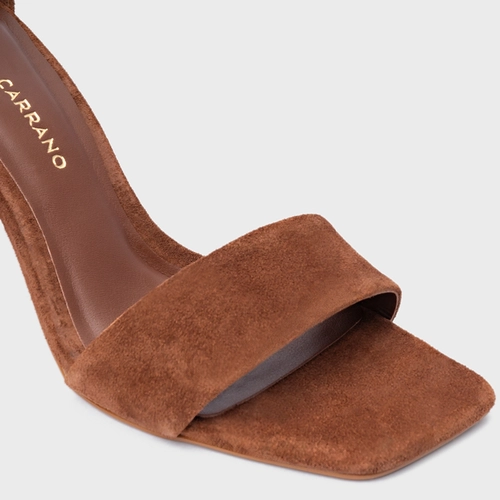 Sandália Minimalist Salto Fino Couro Suede Marrom Walnut