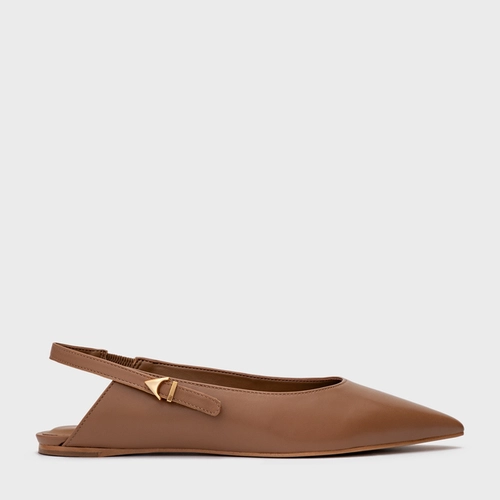 Sapatilha Slingback Minimalist Couro Marrom Gingerbread