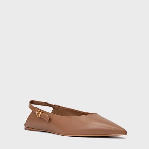 Sapatilha Slingback Minimalist Couro Marrom Gingerbread