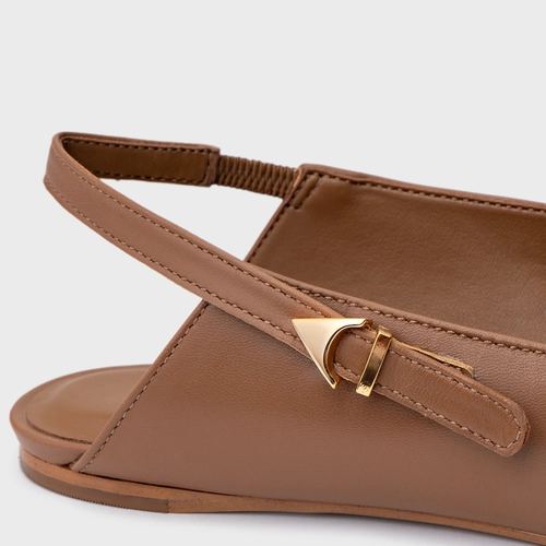 Sapatilha Slingback Minimalist Couro Marrom Gingerbread