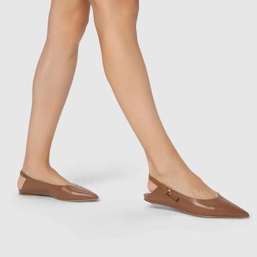 Sapatilha Slingback Minimalist Couro Marrom Gingerbread
