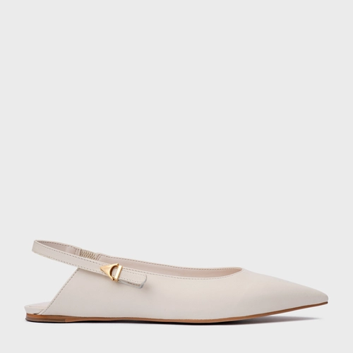 Sapatilha Slingback Minimalist Couro Off White Vanilla