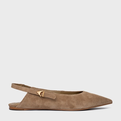 Sapatilha Slingback Minimalist Couro Suede Bege Almond