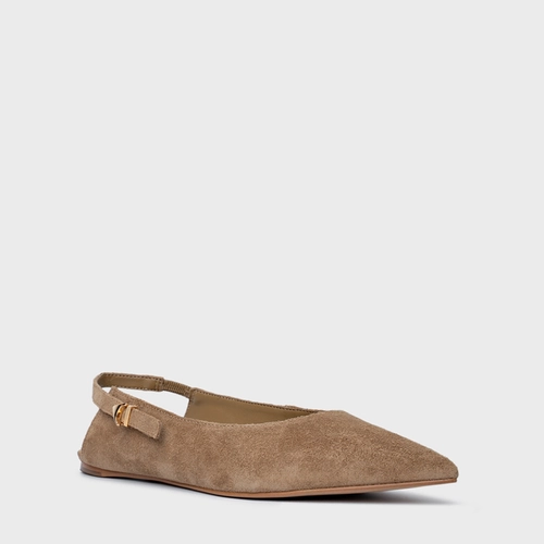 Sapatilha Slingback Minimalist Couro Suede Bege Almond