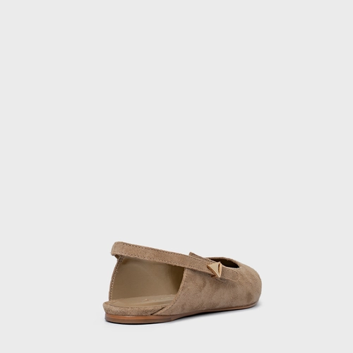 Sapatilha Slingback Minimalist Couro Suede Bege Almond