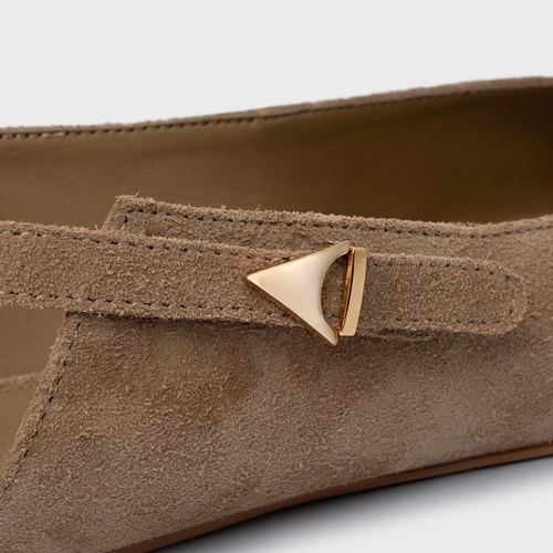 Sapatilha Slingback Minimalist Couro Suede Bege Almond