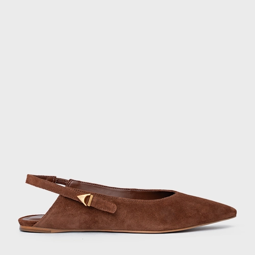 Sapatilha Slingback Minimalist Couro Suede Marrom Walnut
