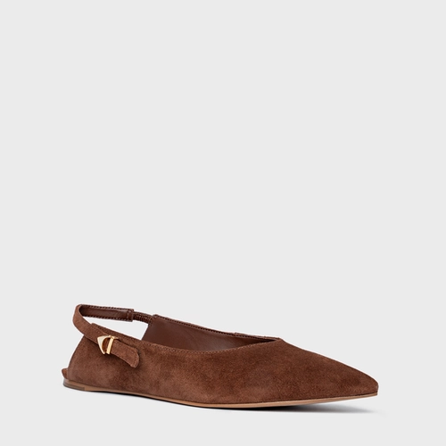Sapatilha Slingback Minimalist Couro Suede Marrom Walnut