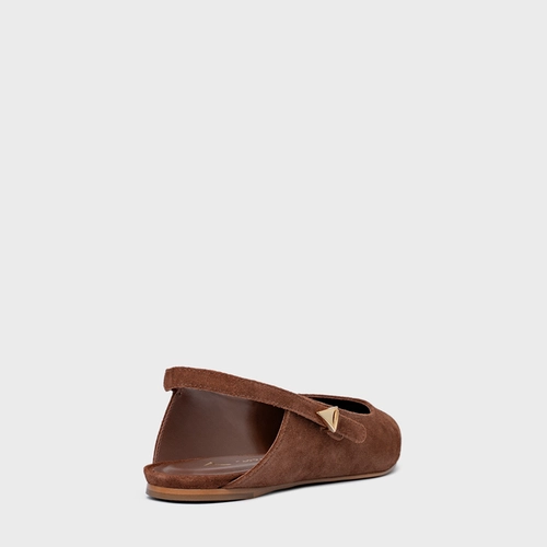 Sapatilha Slingback Minimalist Couro Suede Marrom Walnut
