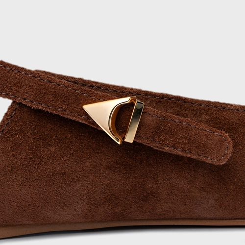 Sapatilha Slingback Minimalist Couro Suede Marrom Walnut