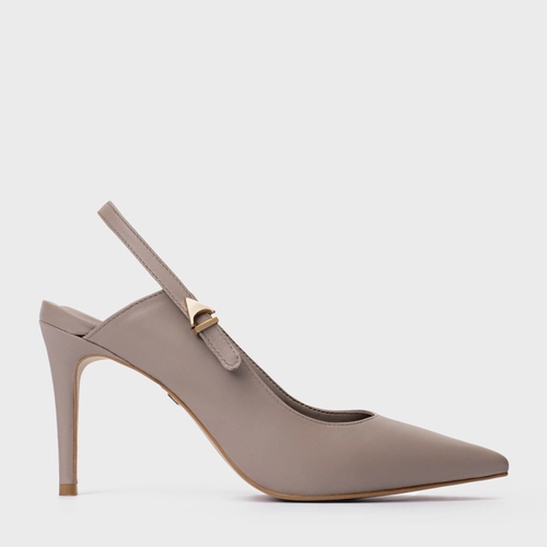 Scarpin Slingback Minimalist Salto Fino Couro Bege Beaver