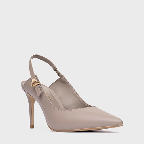 Scarpin Slingback Minimalist Salto Fino Couro Bege Beaver