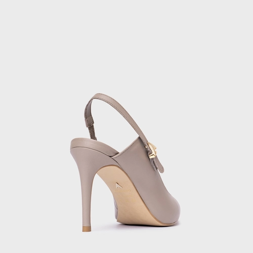 Scarpin Slingback Minimalist Salto Fino Couro Bege Beaver