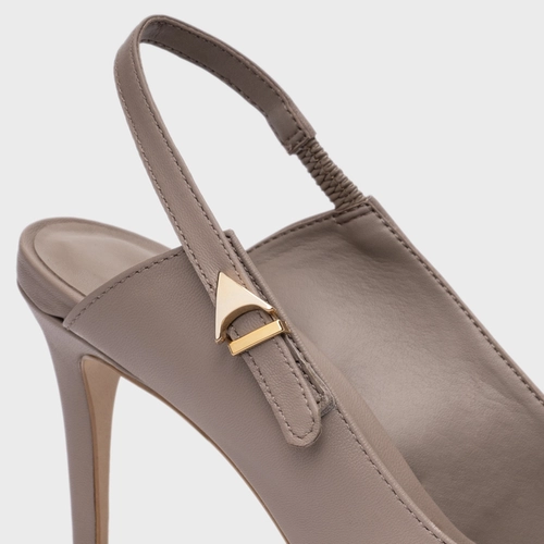Scarpin Slingback Minimalist Salto Fino Couro Bege Beaver