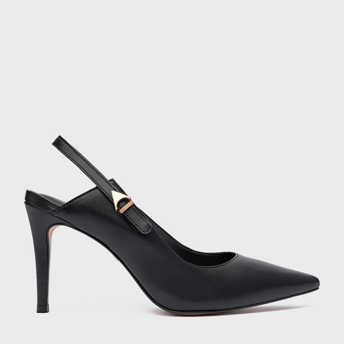 Scarpin Slingback Minimalist Salto Fino Couro Preto