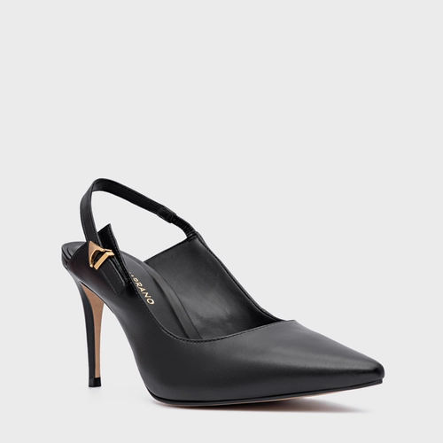 Scarpin Slingback Minimalist Salto Fino Couro Preto