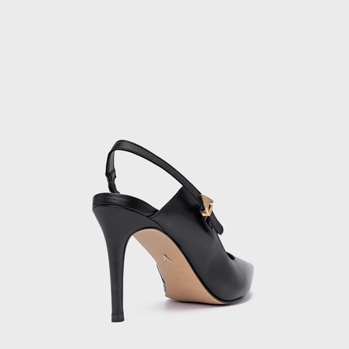 Scarpin Slingback Minimalist Salto Fino Couro Preto