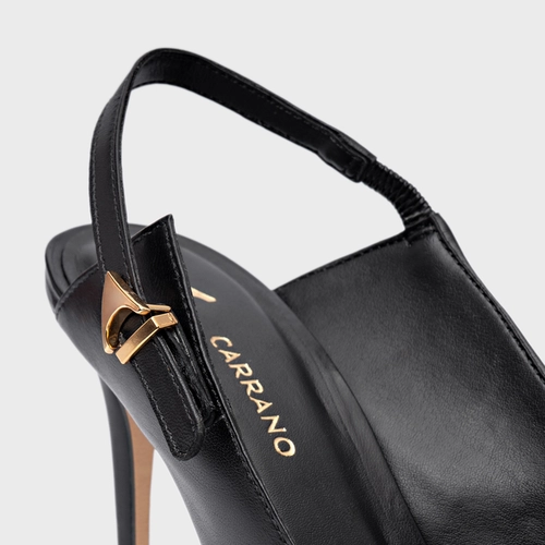 Scarpin Slingback Minimalist Salto Fino Couro Preto