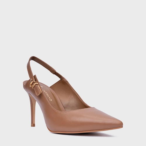 Scarpin Slingback Minimalist Salto Fino Couro Marrom Gingerbread