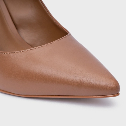 Scarpin Slingback Minimalist Salto Fino Couro Marrom Gingerbread