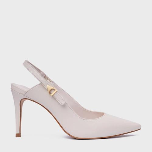 Scarpin Slingback Minimalist Salto Fino Couro Off White Vanilla