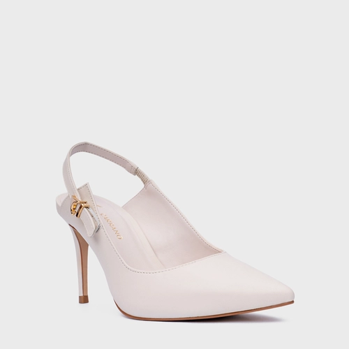 Scarpin Slingback Minimalist Salto Fino Couro Off White Vanilla
