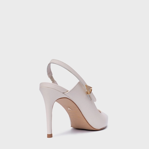 Scarpin Slingback Minimalist Salto Fino Couro Off White Vanilla