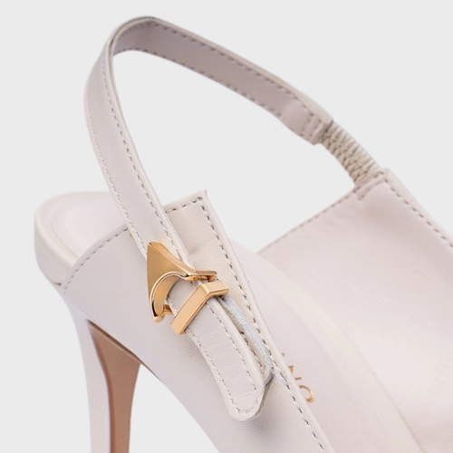 Scarpin Slingback Minimalist Salto Fino Couro Off White Vanilla