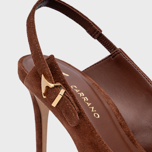 Scarpin Slingback Minimalist Salto Fino Couro Suede Marrom Walnut