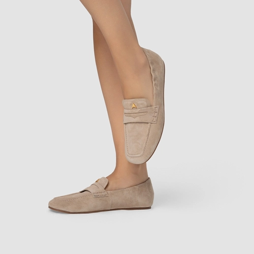 Loafer Ripple Icon Couro Suede Bege Oatmeal