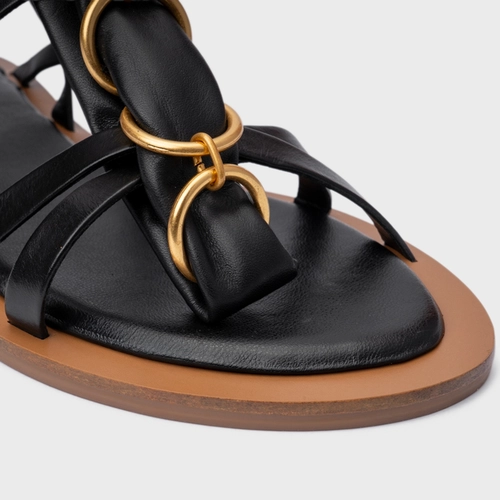 Sandália Rasteira Elos Couro Preto